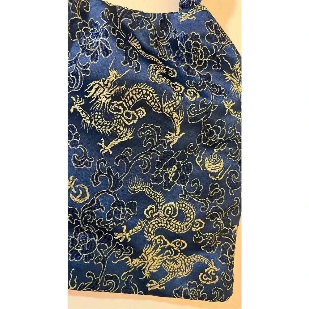 Vintage Unbranded Small Asian Inspired‎ Dragon Fabric Shoulder Bag Purse Blue